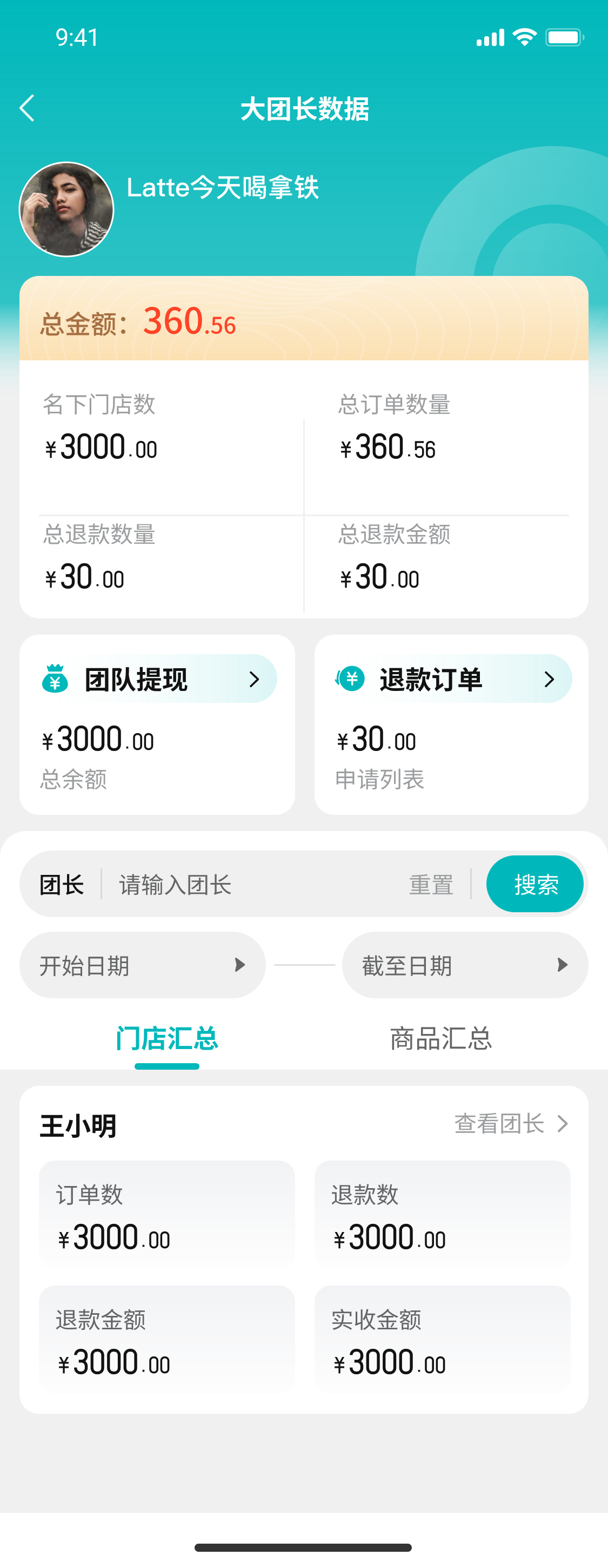 团长数据页面